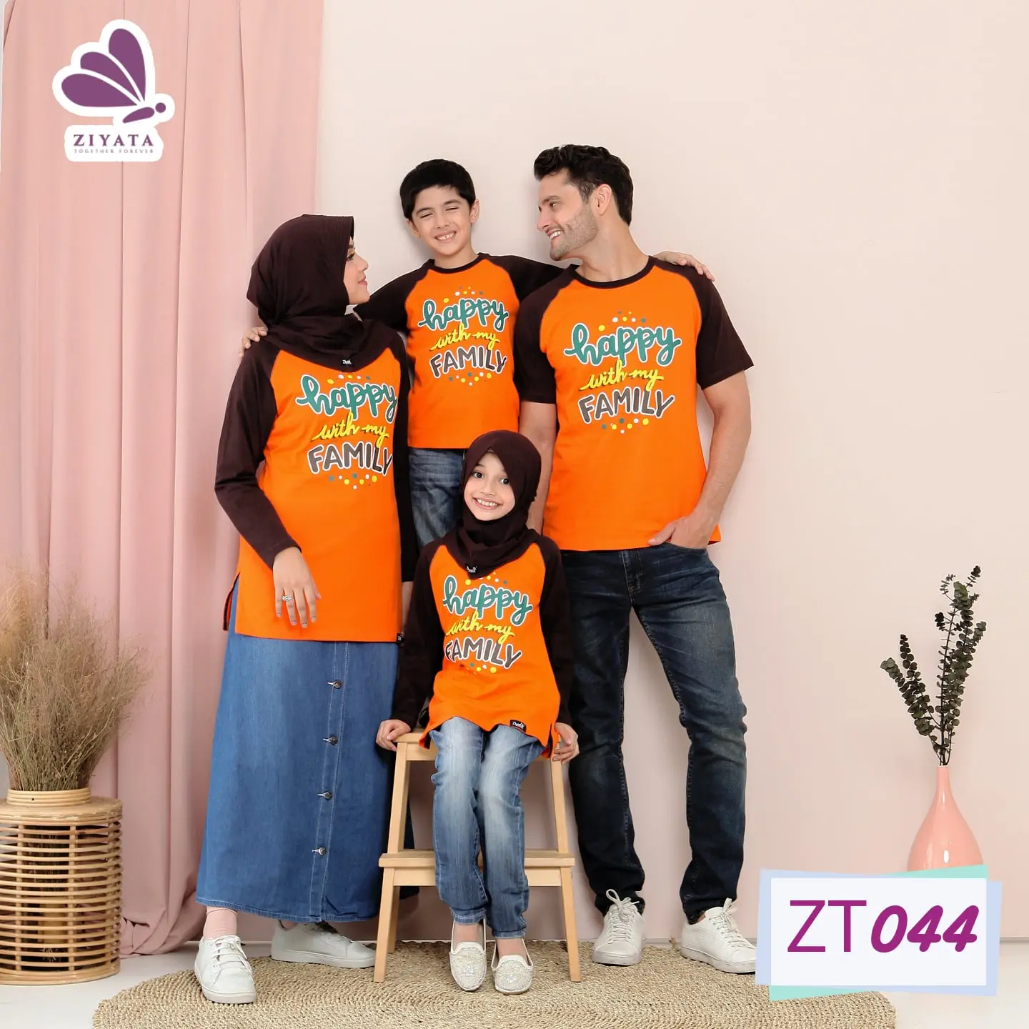Kaos Couple seragam Family gathering Ziyata kode ZT044 Katun Muslim Baju Keluarga Pasangan Ibu Sarimbit Setelan Dress Dewasa Gamis Lebaran