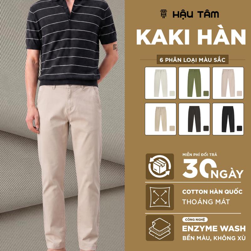 (CÓ THÊU LOGO CÁ) Quần dài kaki ống suông thêu logo cá sấu không xù lông, không ra màu - Hậu Tâm