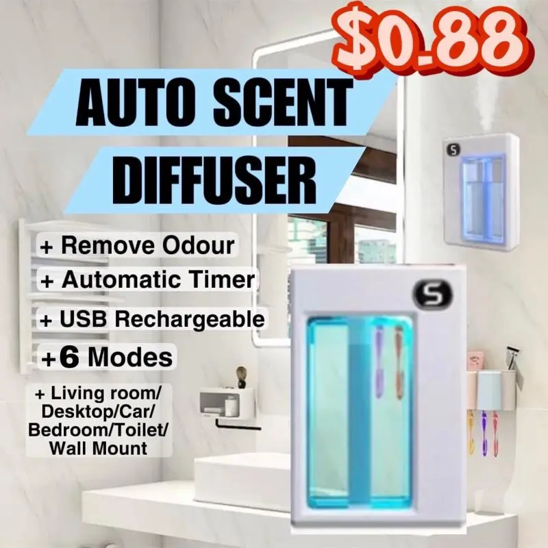 Auto Aroma Diffuser w/ Timer  | 6 Modes & Rechargeable   Essential Oil Diffuser | Home/Office/Car Use   Natural Aromatherapy | Air Freshener & Humidifier