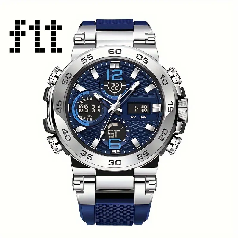Sport Watch Fashion New Product Dual Display Multi functional Silicone Night Light Sports and Leisure Waterproof Men's Watch[No box]