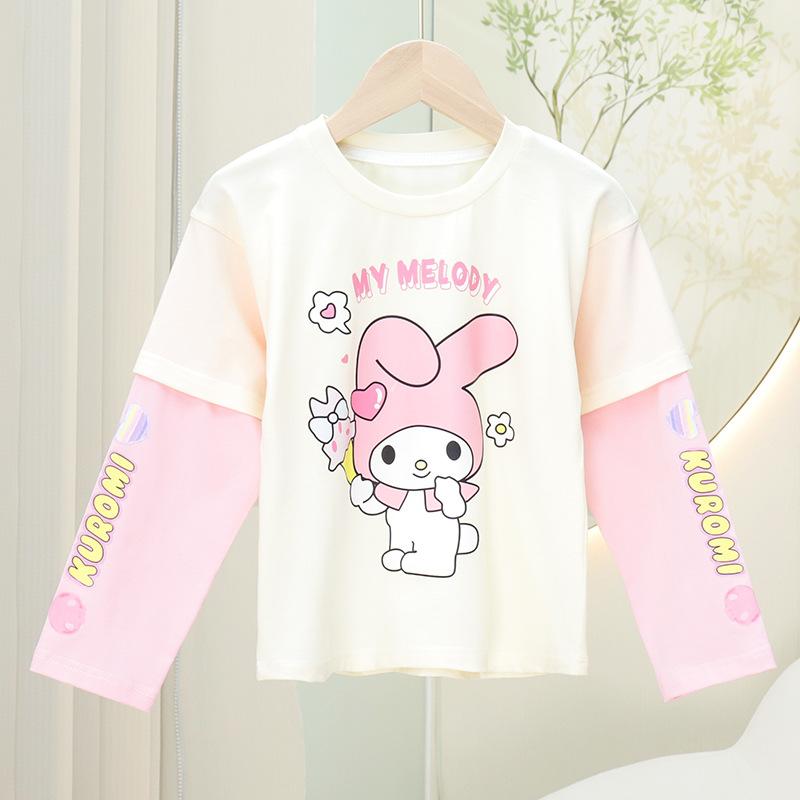 Product Introduction of 2023 new sanirio kulomi girlfriend long sleeve T-shirt pure cotton top girls fake two piece T spring and autumn versatile outwear CHILDREN'S top 21