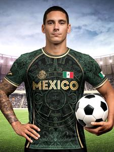 Camiseta de fútbol para hombre 2026 con diseño azteca mexicano, patrón étnico, manga larga ajustada, tejido transpirable y de secado rápido, regalo perfecto para aficionados y jugadores