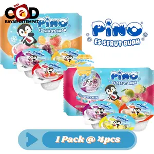 Pino Ice Cup 200ml Isi 4cup x 50ml Pino Es Serut Buah Assorted Fruit Grape Strawberry Orange Pineapple Snack Cemilan Anak Murah Halal