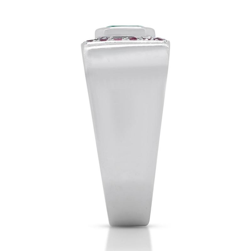 Fabulous 1 carat and 5 points Emerald and Rubies Dome Ring in 18K White Gold 4