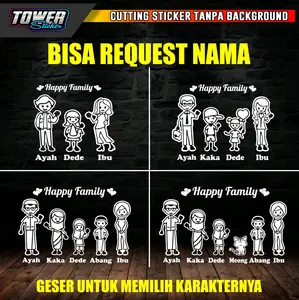 Cutting sticker Happy family stiker kaca mobil reflektif memantulkan cahaya