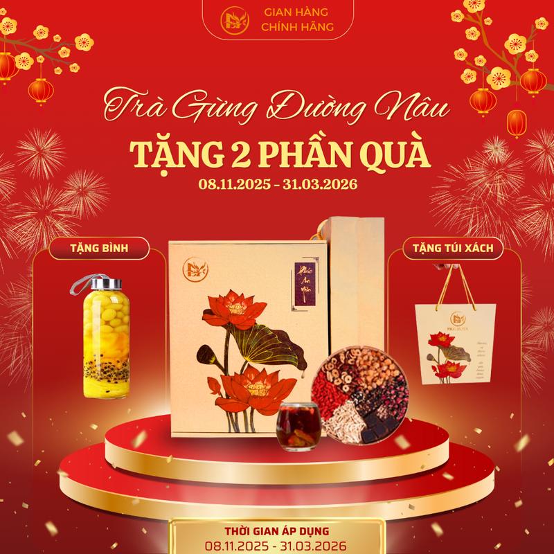   TẶNG BÌNH + Túi Xách  Hộp 30 gói Trà Gừng Đường Nâu Thảo Mộc Trục Hàn Hỗ Trợ Giảm Hàn Lạnh Ấm Bụng Ngày Dâu Bồi Bổ Khí Huyết. Nguyên Liệu Hữu Cơ. Tặng Bình Thủy Tinh 