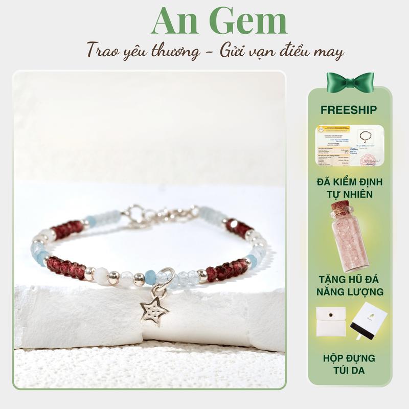 Vòng tay bạc S925 mix đá phong thuỷ cắt giác, lắc tay bạc nữ đá năng lượng tự nhiên phối charm bạc ngôi sao An Gem quà tặng sinh nhật giáng sinh Noel Tết Valentine [TẶNG HŨ ĐÁ NĂNG LƯỢNG]