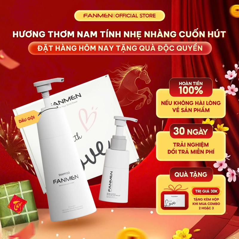 Combo Sạch Sẽ Dầu gội sạch gàu dưỡng tóc cho nam Fanmen 350ml và Sữa rửa mặt muối biển chết sạch sâu kiềm dầu hỗ trợ ngăn ngừa mụn 100ml | Tặng Hộp Đựng