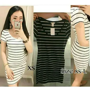 Piyama Wanita Daster Korea Motif salur Bahan Spandek - Dress