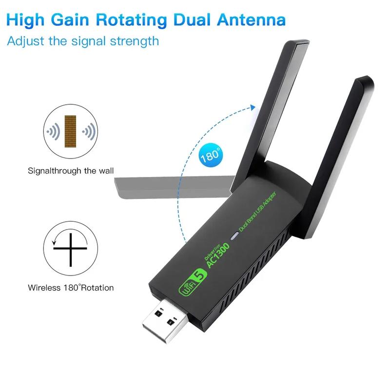 1300Mbps Wifi USB Network Card WiFi 5 AC1300 USB Wifi Adapter Dual Band 2.4G 5G Wireless Dongle Receiver RTL8812 Antenna 8