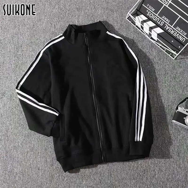 Suikone-Đồng Phục Bóng Chày Rộng Đôi Cho Nam, Áo Ba Dải Mới, Áo Khoác Mỏng Phong Cách BF Hàn Quốc