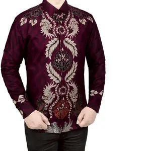 FORTUN REMO KEMEJA BATIK PRIA SLIM FIT LENGAN PANJANG BAJU BATIK PRIA SLIM FIT Casual Formal Katun Nyaman Motif Mewah Burgundy