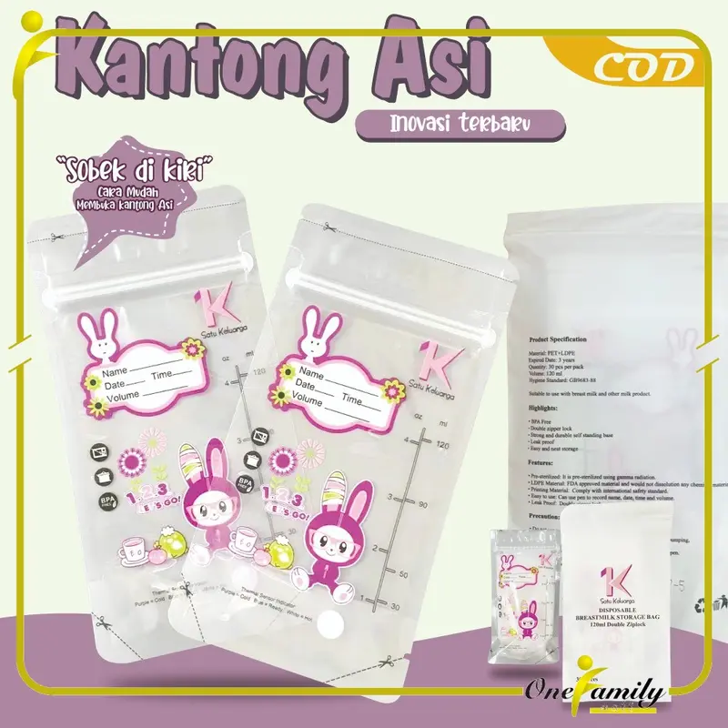 OFM C264 Kantong Asi 120ml Isi 30 dengan SENSOR TERMAL Plastik Asi Tas Penyimpanan ASI BEBAS BPA 0