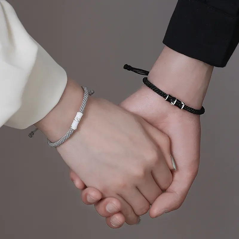 Vòng Tay Tre Cho Cặp Đôi, Vòng Tay Đính Cườm Cho Nam Và Nữ, Có Thể Điều Chỉnh, Ding Nam Châm