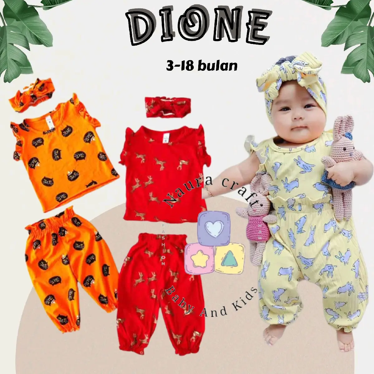 Usia 3-18 bulan Setelan Baby Perempuan DIONE Free Headband pita One set Baju Bayi Cewek Murah