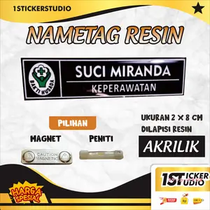 Nametag Akrilik Resin Kilat Peniti Magnet Premium Bed Nama