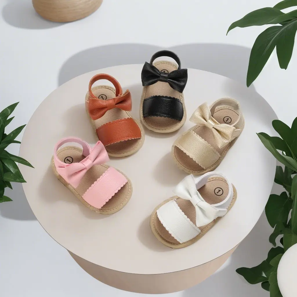 Summer Baby Sandals Preschool Shoes Soft Rubber Sole Anti slip Bow Princess Sandals
