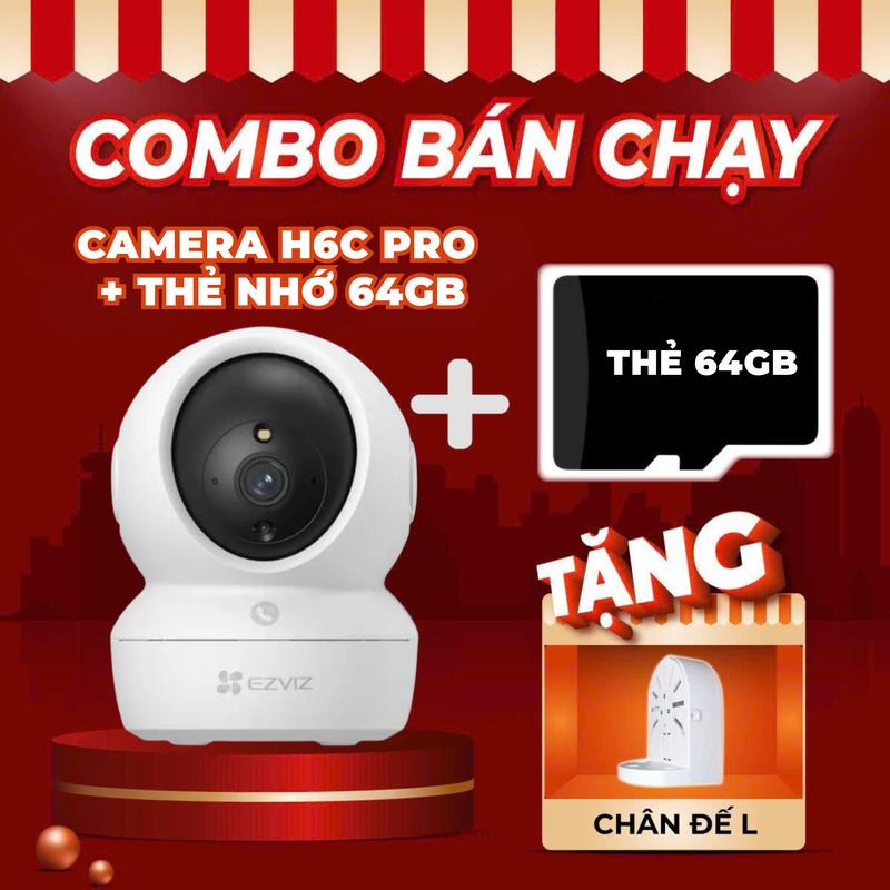 (Combo bán chạy) Camera wifi trong nhà EZVIZ H6C Pro 3MP/5MP/8MP kèm Thẻ nhớ 64G, Có màu đêm, Đàm thoại 2 chiều, Xoay 360 độ - Ezviz Komex Store