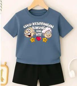 Stelan Baju Anak Cucu Kesayangan KAKUNG & UTI V2 Lengan Pendek Bahan Katun 30s Nyaman untuk Aktivitas Sehari-hari