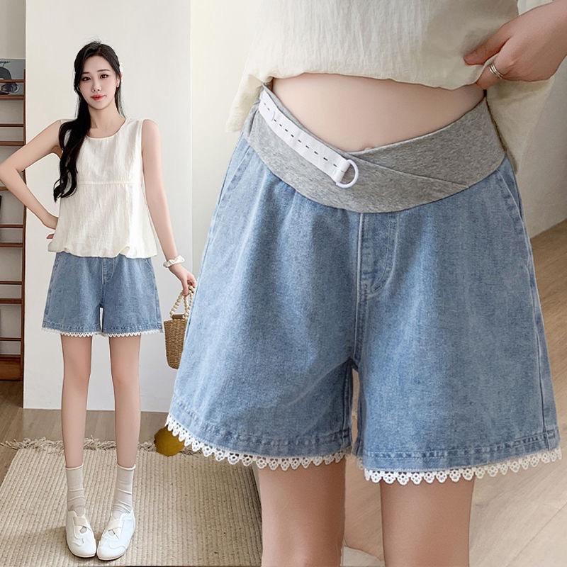  ￼Quần short bầu jean mềm cạp thấp quần jean bầu cải viền ren siêu xinh 