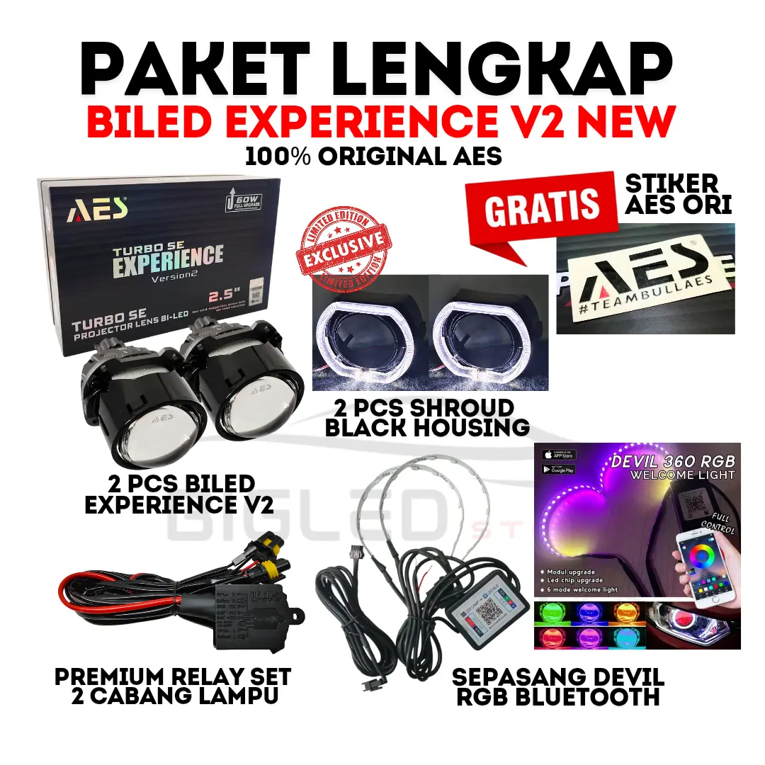PAKET SEPASANG Biled AES Experience V2 + RGB 70 Watt 2.5 Inch AES Turbo Experience Set Lampu