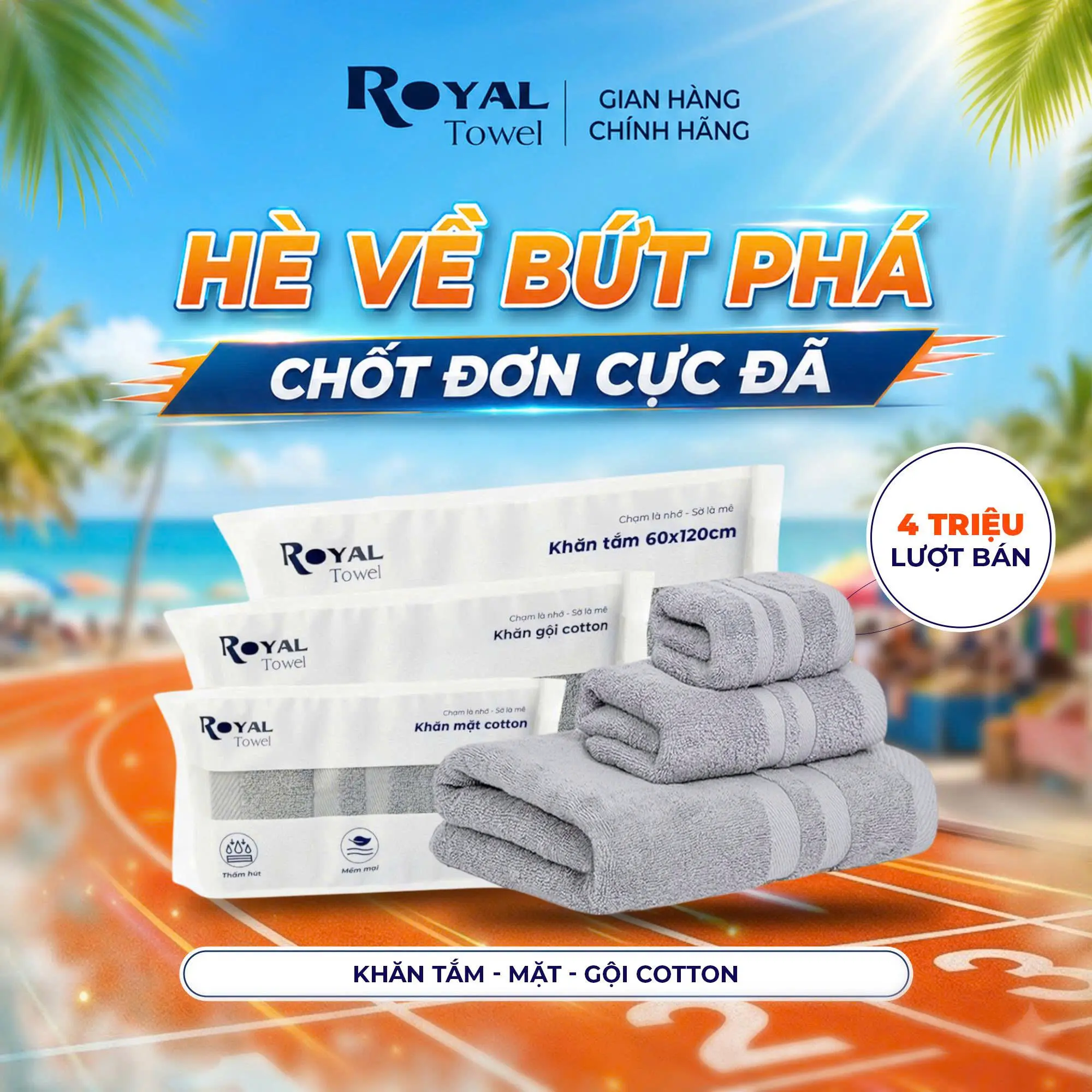 Khăn Tắm, Khăn Gội, Khăn Mặt Royal Towel Sợi Cotton Mềm Mịn, Thấm Hút Tốt, Không Xổ Lông, Không Phai Màu