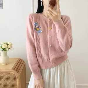 FUGUI  Cardigan rajut lembut dengan pita super lucu Kardigan  Wanita Outer knit Knitwear  Sweater Atasan