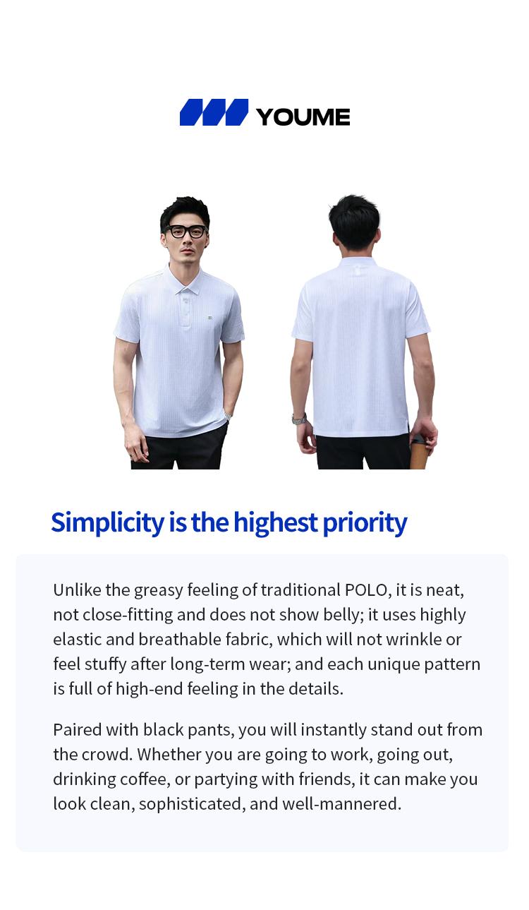 Product Introduction of YOUME Men's summer business casual white short-sleeved ice silk POLO shirt 1