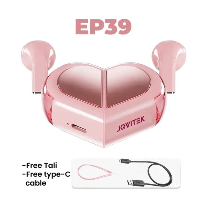 New Design Two Ways Model Earphone Headset Bluetooth Ep39 Loves Heart Pink Touch Control Hi-Fi Sound Headphone 1