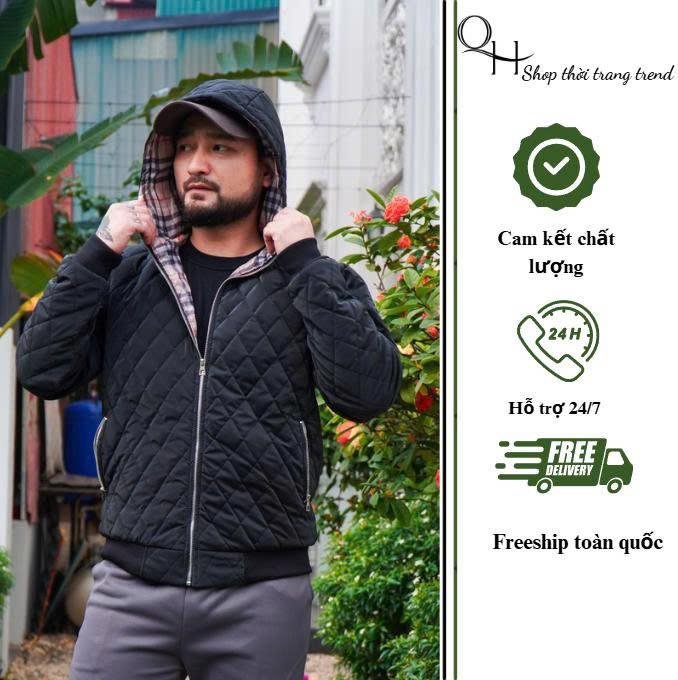  Áo phao lót bông nam kèm mũ vải phao gió họa tiết quả trám dày dặn ấm áp đông 2025 AP3 