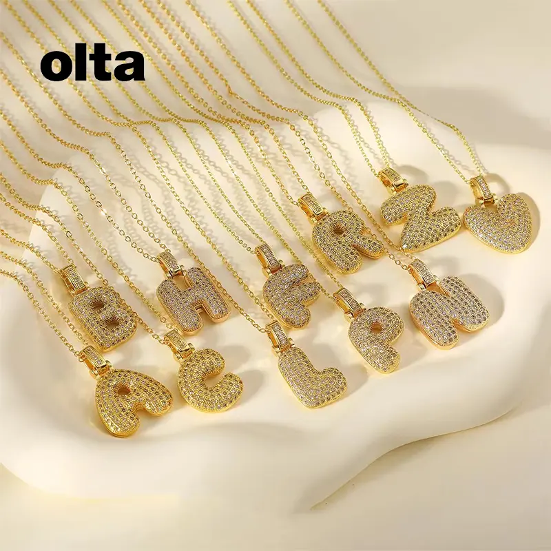 OLTA Exquisite Fashion Gold Plated Copper Letter Cubic Zirconia Pendant Necklace