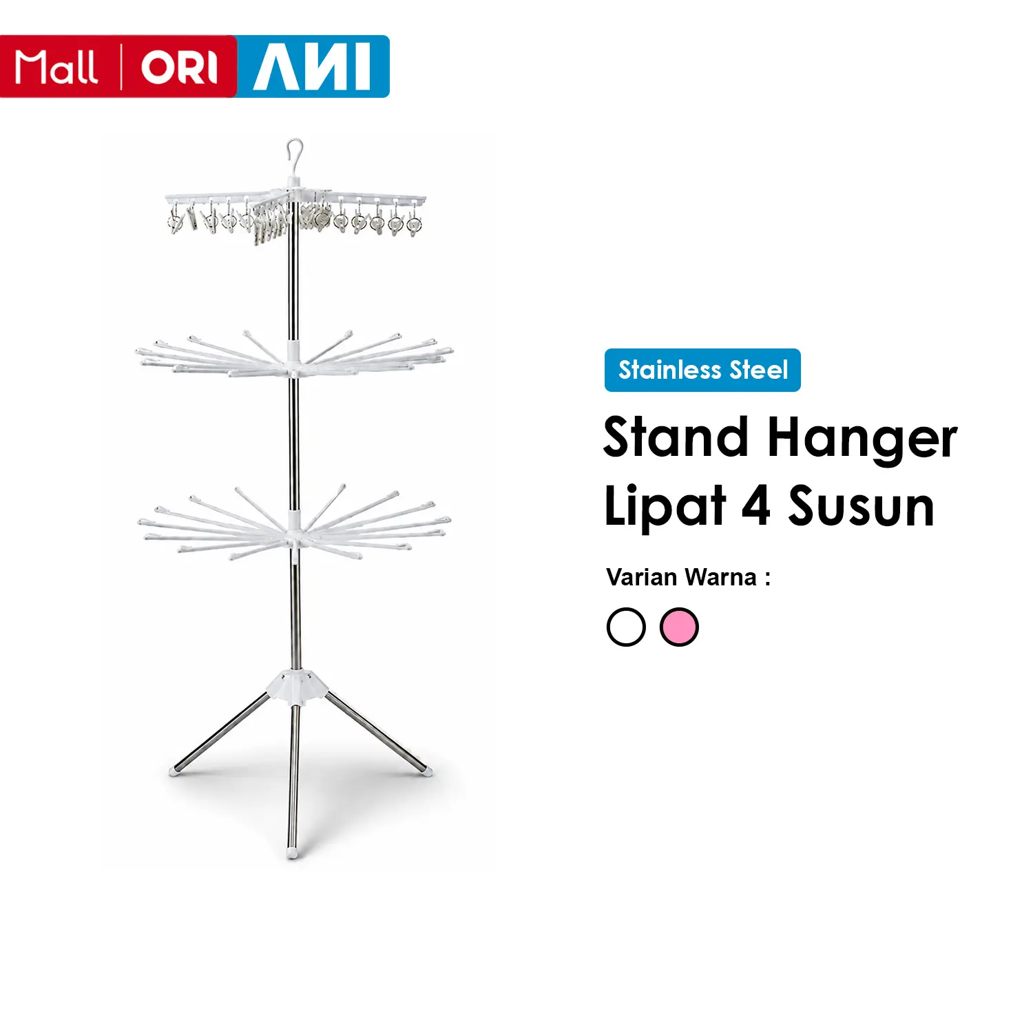 ANI Stand Jemuran Bayi dan Anak 3 Tingkat Lipat Stainless Steel Jemuran Pakaian Multifungsi Pengering Baju Kaos Kaki Celana Dalam Hemat Tempat B04B
