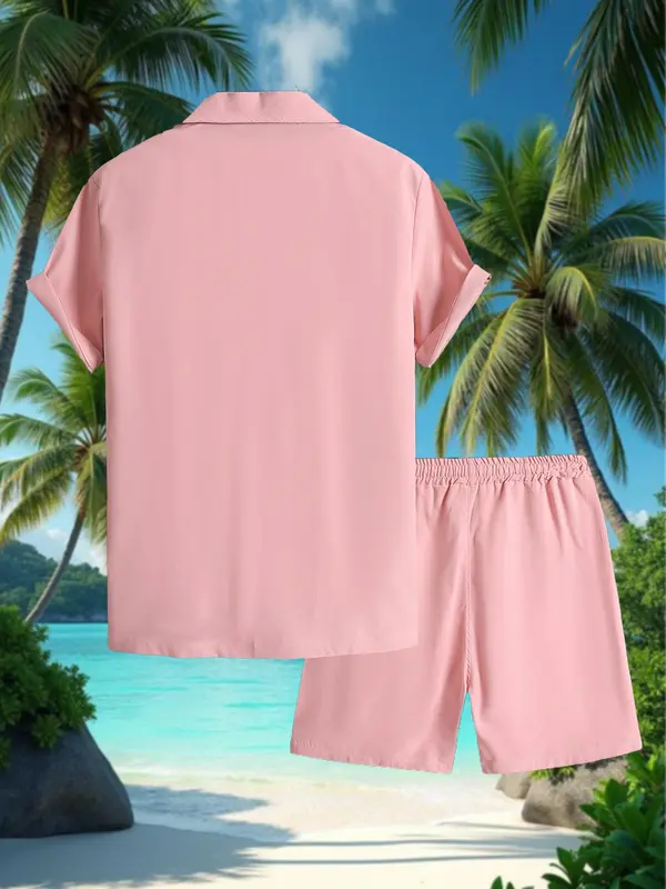 Two-Piece Set Men's Letter & Jesus Print Short Sleeve Shirt & Shorts, Regular Fit Casual Button Down Collared Top & Shorts, Summer Clothes Set for Men 1