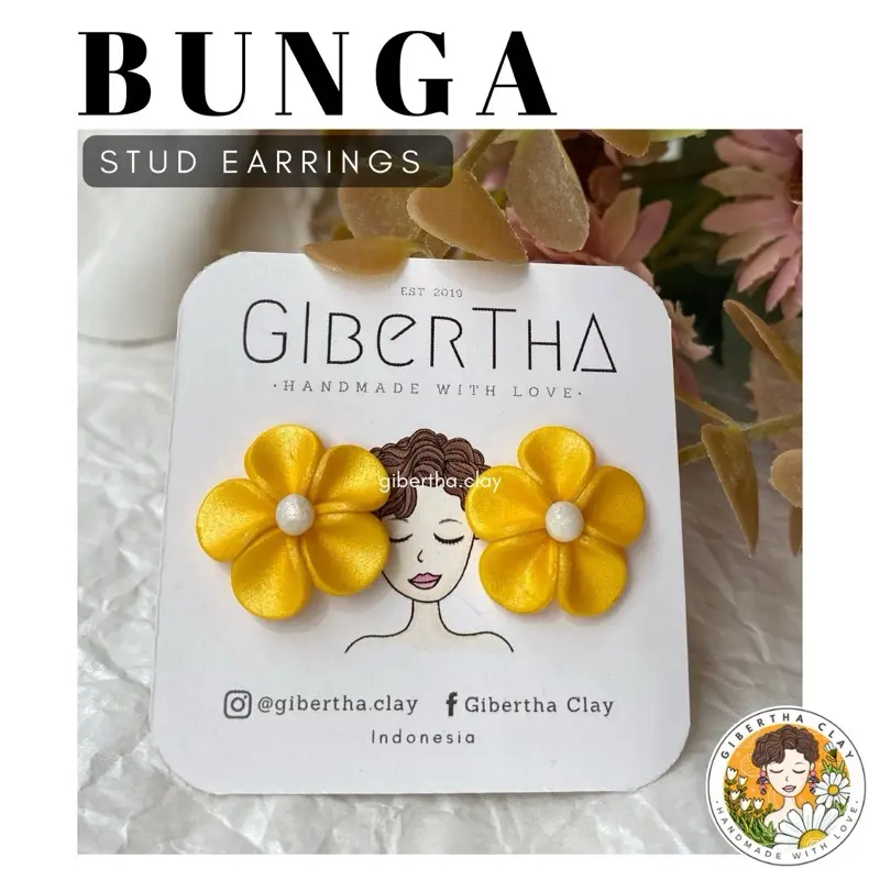 GIBERTHA | BUNGA STUD - Anting Wanita Handmade Clay Earrings / Anting Bunga 4