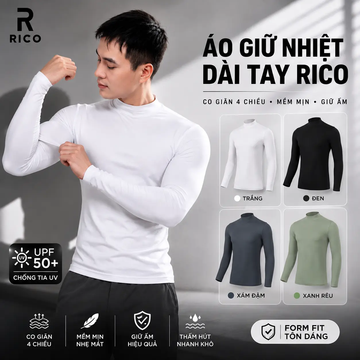 [CAO CẤP] Combo 2-3 Áo Giữ Nhiệt Thể Thao Dài Tay Cổ 3 Phân Rico Studio Thun Lạnh 4 Chiều M10