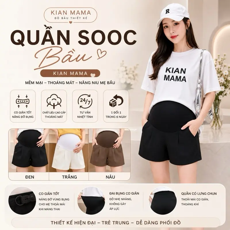 Quần bầu đùi Ki An mama mùa hè chất ruby thái loại 1 ống rộng vừa- siêu mát siêu đẹp quần sooc bầu size từ s~4xl có chun chỉnh QB101 SUMI Váy Bầu Đầm Bầu