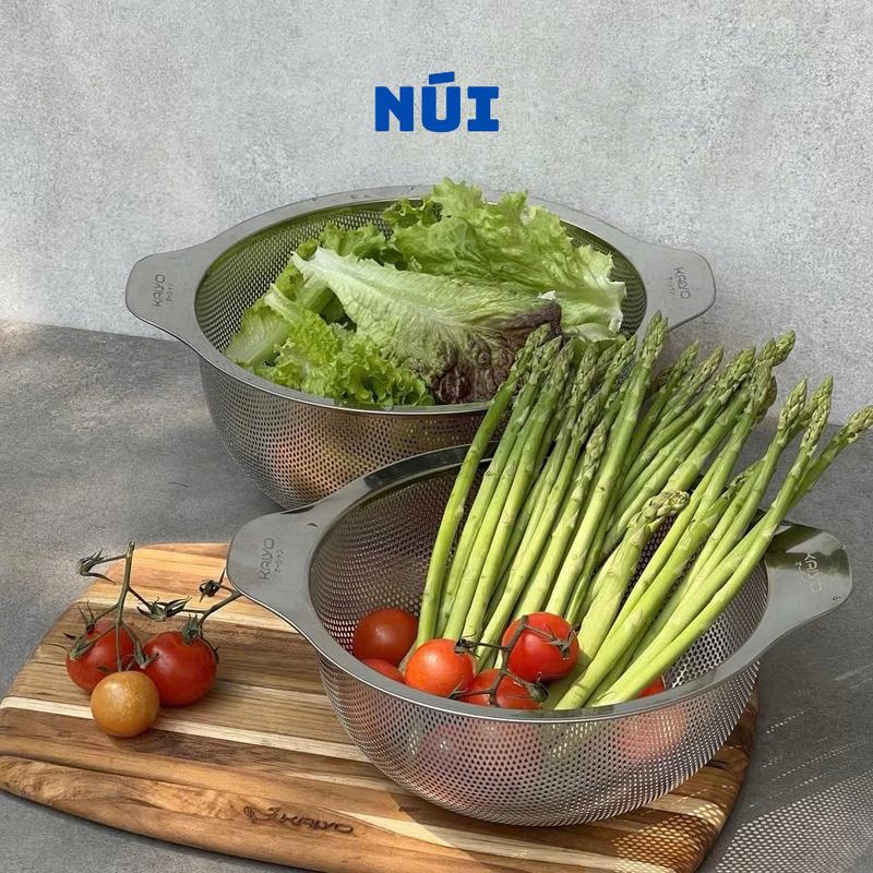 Bộ Rổ Kèm Chậu Inox 304 Kaiyo Size 20, 24 Chính Hãng - Rửa rau, đựng thực phẩm, tiện dụng bền đẹp