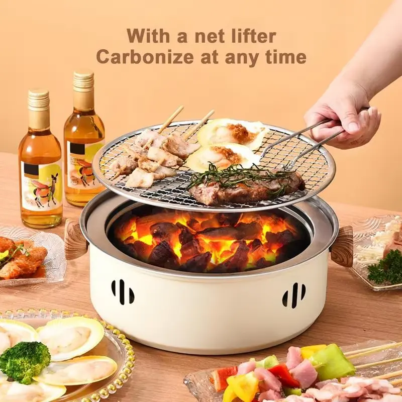 Portable Barbecue Grill Korean Charcoal Stove Stainless Steel Split BBQ Stove Round Non-stick Barbecue Rack For Outdoor Camping Indoor Oven