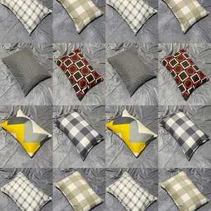 Sarung bantal resleting ukuran besar 45x60 cm motif kotak kotak kain dispres