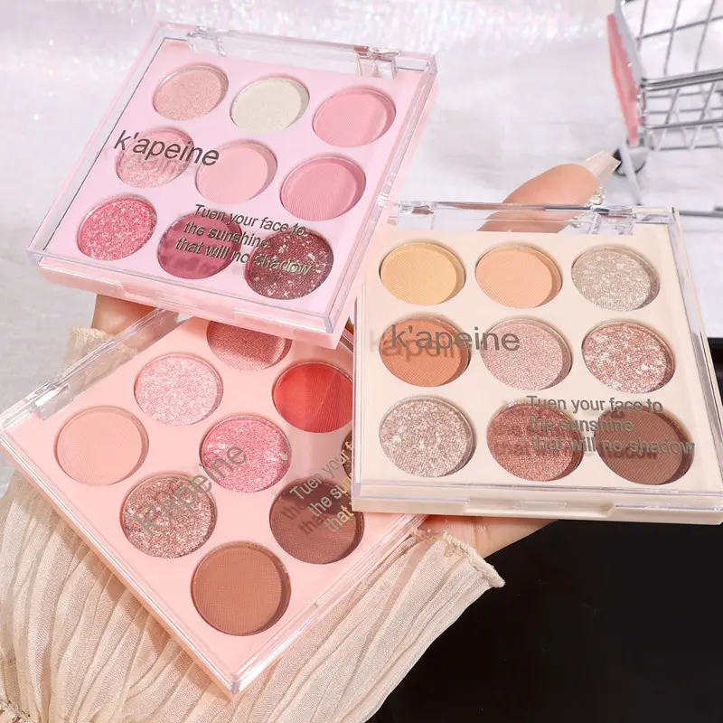 9 Color Ice Cream Color Eyeshadow Palette Matte Glitter Shimmer Earth Color Rose Pink Purple Color Lasting Eye Shadows Makeup Women Cosmetics