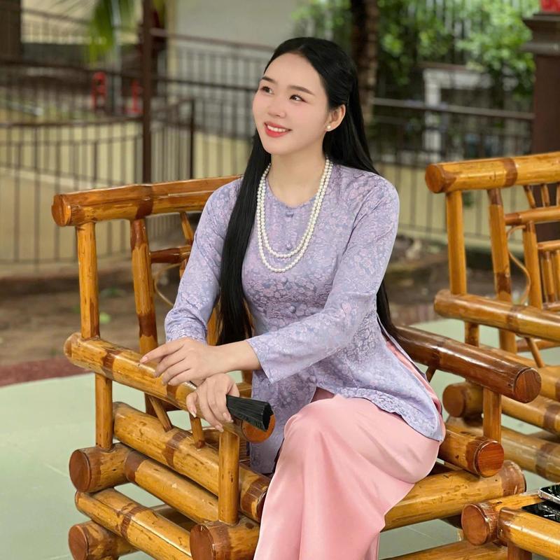 Xưởng May Hân Nguyễn - B.A150 - Áo Bà Ba Gấm Tơ Hoa BaBi Cổ Tròn Nút Nụ Tay Dài Dây Kéo