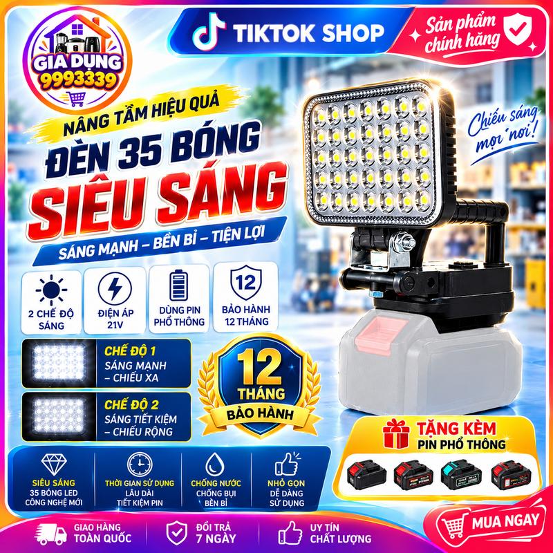 Đèn led 35/55 mắt siêu sáng dùng chân pin phổ thông có 2 chế độ sáng, có 2 cổng…