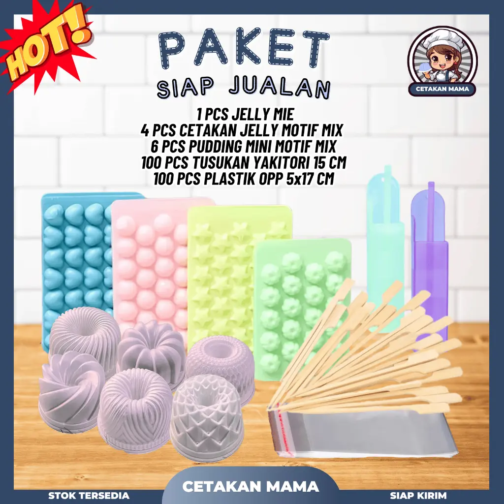 [PAKET JUALAN] Cetakan Jelly Ball, Love, Star, Flower + Cetakan Pudding Mini 6 pcs + Cetakan Jelly Mie 1 pcs + Tusukan Sate Jelly Yakitori Bendera 100 pcs + Plastik OPP 100 pcs lengkap Paket Hemat Viral Set Kitchenware Kue