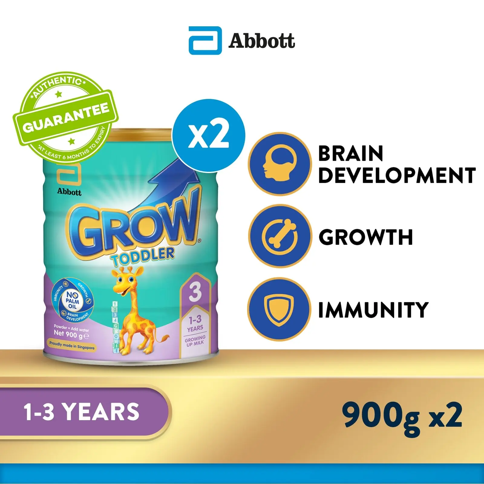 [Bundle of 2] GROW Growing Up Milk for Toddlers - Stage 3 (1 - 3 years) - 900g