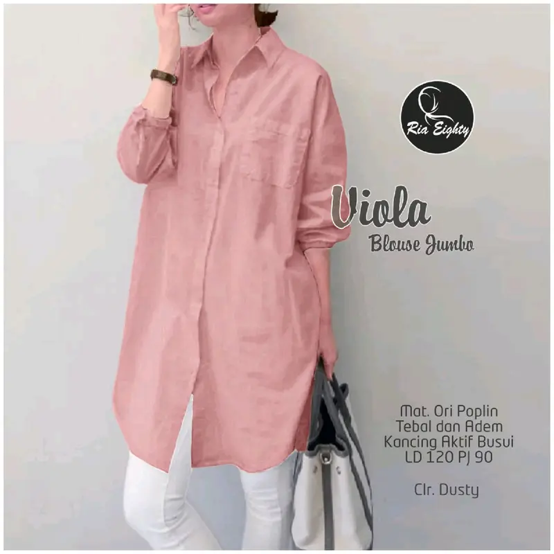 Viola Blouse Jumbo Oversize Atasan Wanita Muslimah Basic Polos Casual Elegant Lengan  Panjang Bahan Poplin Baju Wanita Simple 4