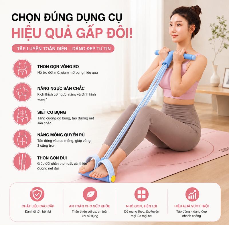 Dây Kháng Lực 6 Ống Có Bàn Đạp Chân Dây Tập Gập Bụng Yoga Đàn Hồi Dụng Cụ Tập Thể Dục Tại Nhà