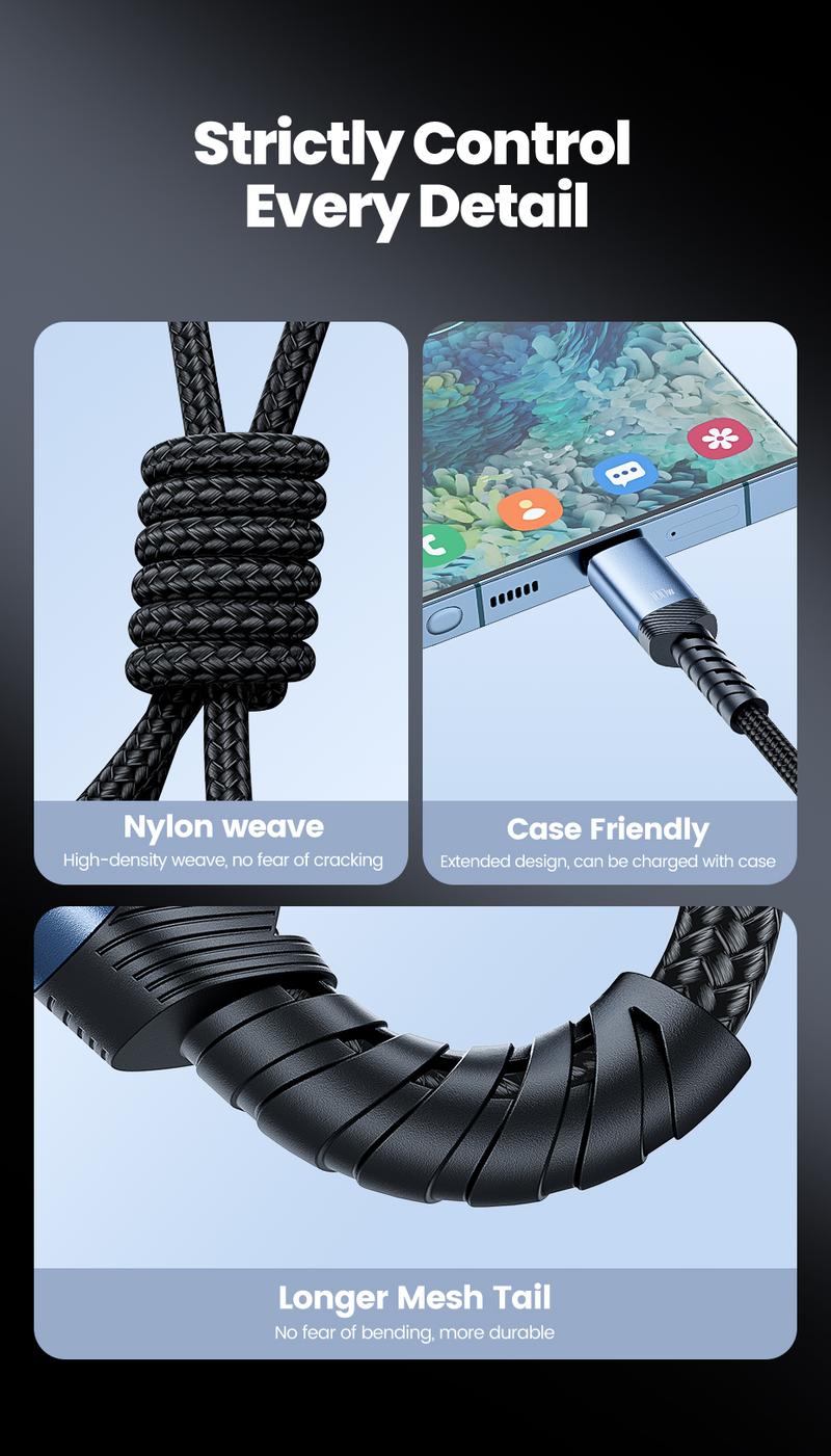 Product Introduction of Toocki 100W/60W Type C To Type C Cable Fast Charging USB To Type-C Charger Cord 90 Degree Elbow PD Data Wire 2-in-1 A/C To C Elbow Braided Wire 28
