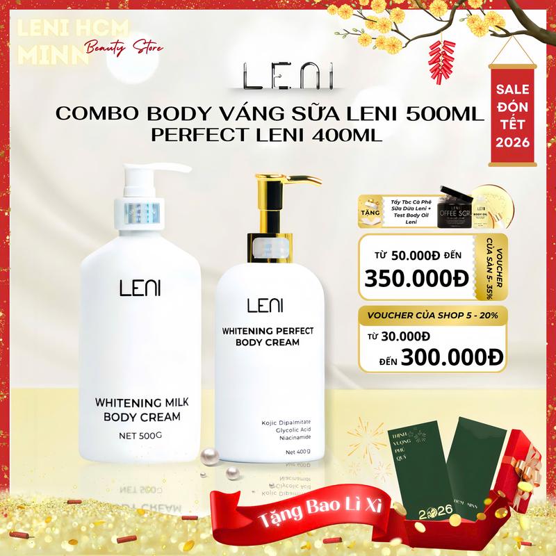 COMBO KEM BODY NGÀY ĐÊM LENI SIZE LỚN Body váng sữa 500ml + Body Perfect 400ml + tặng 2 TẨY TBC Làm Đẹp Da