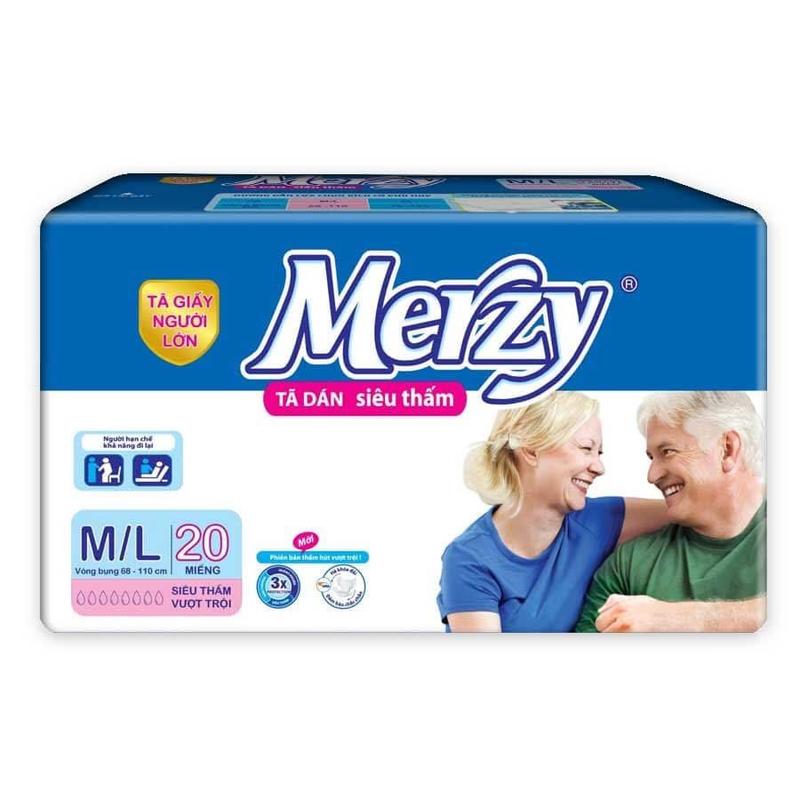 Merzy Combo 40 Miếng Tã Dán Người Lớn Size ML Siêu Thấm Khô Thoáng Đệm Xanh Bảo Vệ Vùng Xương Cụt Lõi Bông 1.5 Lít Vách Chống Tràn Kép