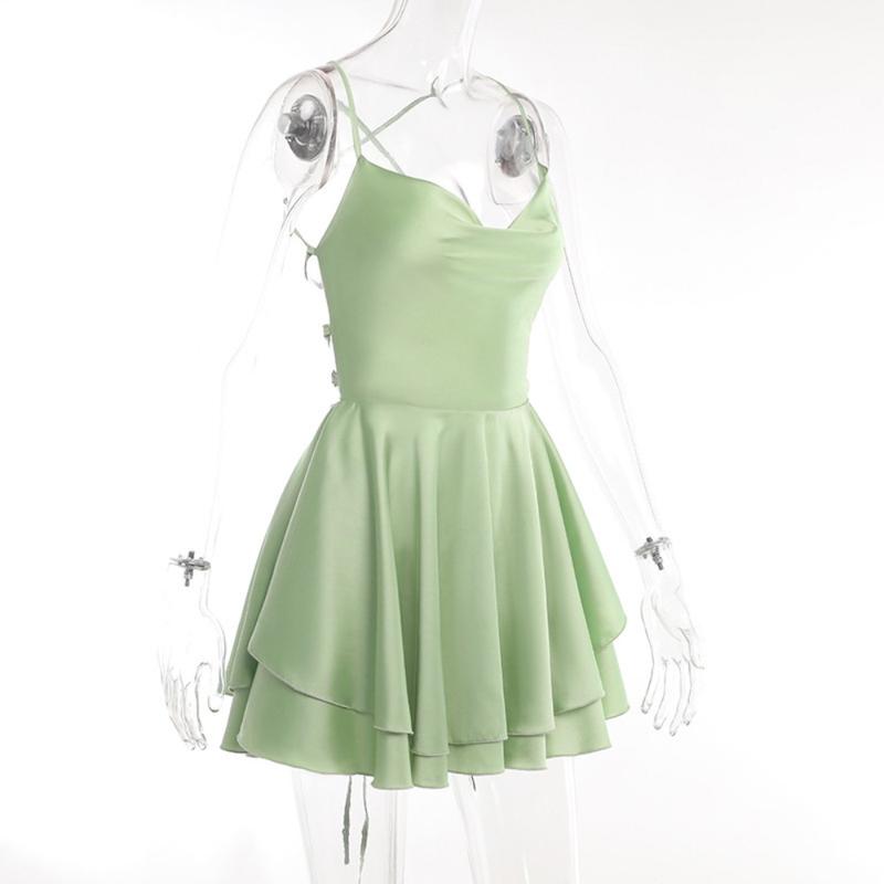 Popular Sleevesless Mini Dress Spaghetti Strap Sexy Women Dress Tie-up Solid Color Sling Jumpsuit 7